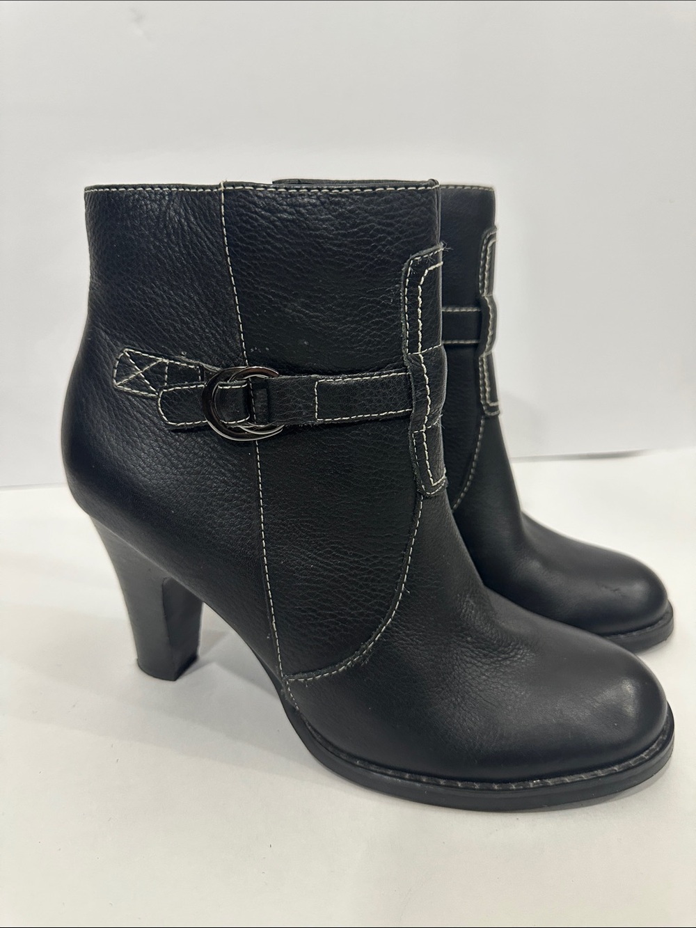 BareTraps Black Leather-Look Ankle Booties with Buckle Trim